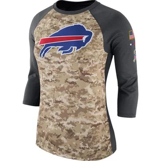 Women's Buffalo Bills Camo/Charcoal Salute to Service Legend Three-Quarter Raglan Sleeve T-Shirt